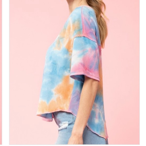 🍭TIE DYE BLUE MULTI WAFFLE KNIT TOP - Picture 4 of 8